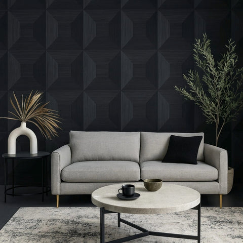 TC70600 Heavy vinyl Gray black square geometric 3-D illusion geo wallpaper rolls