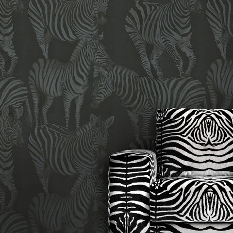 TCW007TCAHOUZ018 Dolce & Gabbana charcoal black zebra print wallpaper textured roll