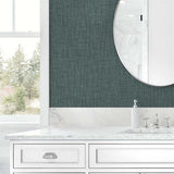 TG60037 Teal Tweed Woven Linen Wallpaper