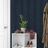 TG60218 Navy Throw Knit Weave Stripe Wallpaper