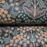 TJ40006 Floral Winkworth Espresso leaves botanical blossom black olive yellow Wallpaper