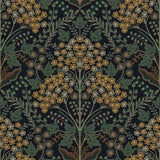 TJ40006 Floral Winkworth Espresso leaves botanical blossom black olive yellow Wallpaper