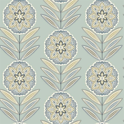 TJ40208 Batsford Robin's Egg Floral Medallion Wallpaper