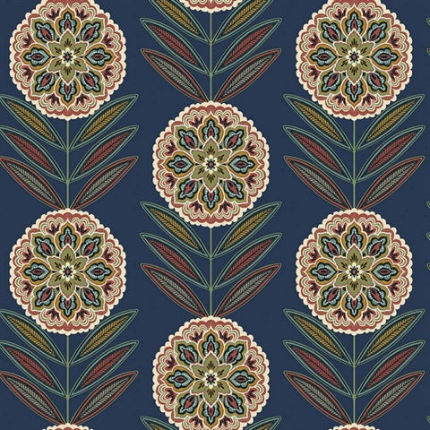 TJ40212 Batsford Dark Blue Floral Medallion Wallpaper