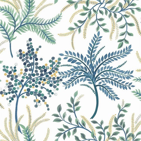 TJ40402 Bedgebury Blue Green Leaf Wallpaper