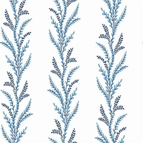 TJ40502 Exbury Finch Blue Vertical Leaf Stripe Wallpaper