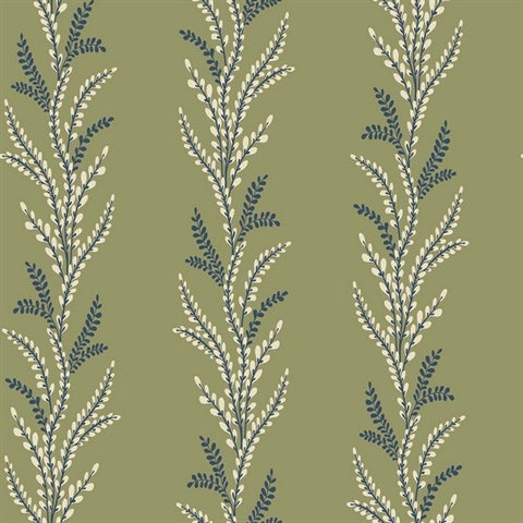 TJ40504 Exbury Olive Green Vertical Leaf Stripe Wallpaper