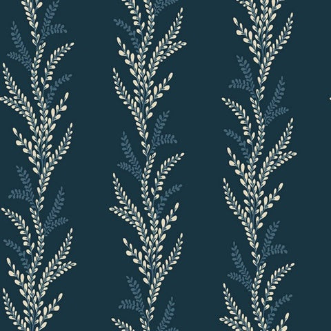 TJ40512 Exbury Dark Blue Vertical Leaf Stripe Wallpaper