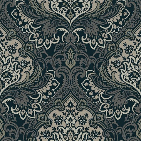 TJ40700 Logan Ebony Damask Wallpaper