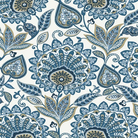 TJ41002 Sheffield Prussian Blue Floral Paisley Wallpaper