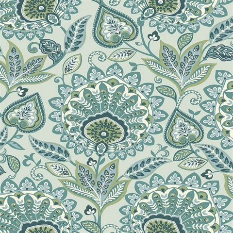 TJ41004 Sheffield Verdigris Floral Paisley Wallpaper