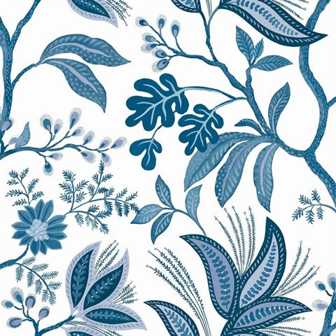 TJ41102 Kew Cerulean Leaf Vine Wallpaper