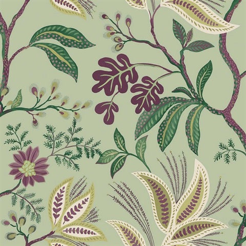 TJ41109 Kew Mulberry Leaf Vine Wallpaper