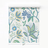 TJ41112 Floral Kew Multi Leaf Vine leaves botanical blue green yellow white Wallpaper 3D

