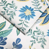 TJ41112 Floral Kew Multi Leaf Vine leaves botanical blue green yellow white Wallpaper 3D
