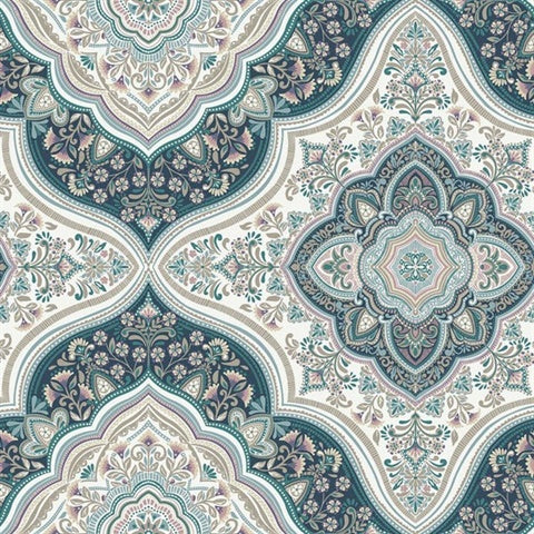 TJ41209 Cambridge Turkish Blue Damask Medallion Wallpaper