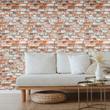 TL31701 Modern orange red white gray faux rustic brick distressed plaster wallpaper roll
