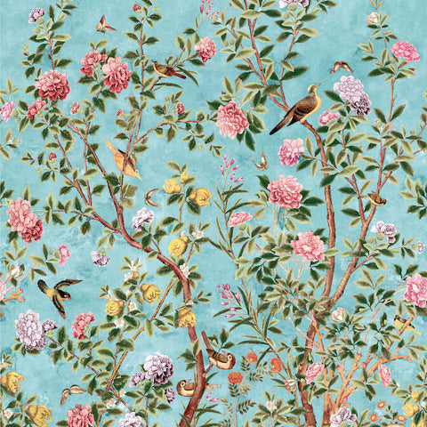 TM13668 Jardin Bloom Turquoise Mural
