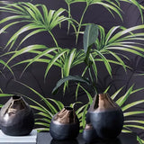 TP80600 Charcoal gray Black green floral palm leaf tropical leaves modern wallpaper roll