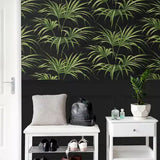 TP80600 Charcoal gray Black green floral palm leaf tropical leaves modern wallpaper roll