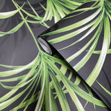 TP80600 Charcoal gray Black green floral palm leaf tropical leaves modern wallpaper roll