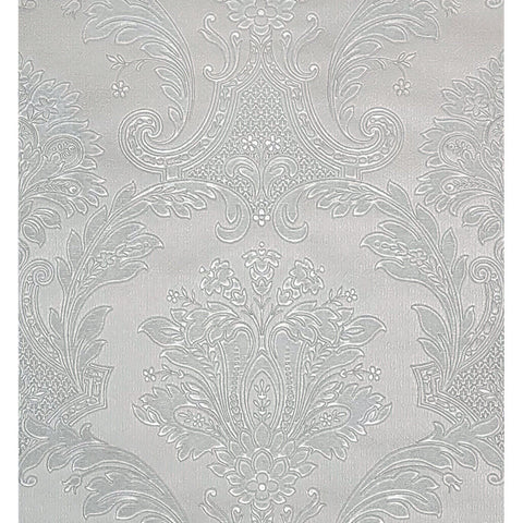 Z21734 Taupe tan gray silver metallic faux fabric damask textured Victorian wallpaper