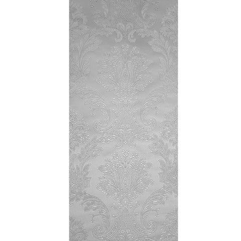 Z21734 Taupe tan gray silver metallic faux fabric damask textured Victorian wallpaper
