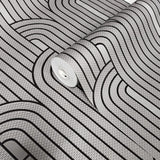 Z76005 Textured Dark Silver metallic black art deco lines faux fabric modern wallpaper
