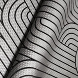 Z76005 Textured Dark Silver metallic black art deco lines faux fabric modern wallpaper