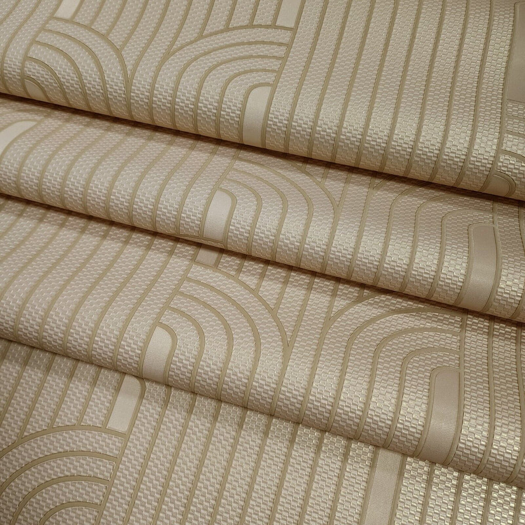 Z76042 Textured Rose gold metallic beige art deco lines faux fabric wa ...