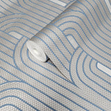 Z76048 Textured Silver metallic blue art deco lines faux fabric modern wallpaper rolls