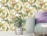 TP80005 Tropic exotic Maui White green yellow red Pineapple Tropical Floral Wallpaper 3D