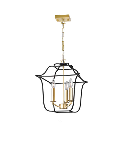 Tudor 3 Light Pendant With Satin Gold & Black Finish