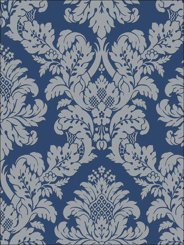 UK10457 Damask Blue Silver Glitter Wallpaper