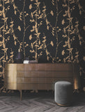 VR1512 Ginkgo Silhouette Black Gold Cork Wallpaper