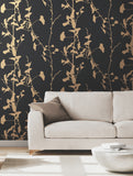 VR1512 Ginkgo Silhouette Black Gold Cork Wallpaper