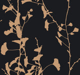 VR1512 Ginkgo Silhouette Black Gold Cork Wallpaper