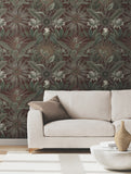VR1528 Enchanted Garden Maroon Tropical Wallpaper