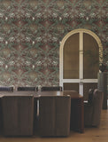 VR1528 Enchanted Garden Maroon Tropical Wallpaper