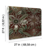 VR1528 Enchanted Garden Maroon Tropical Wallpaper