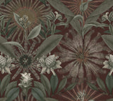 VR1528 Enchanted Garden Maroon Tropical Wallpaper