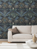VR1532 Enchanted Garden Navy Tropical Wallpaper
