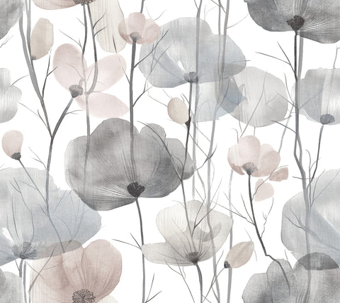 VR1534 Cotswolds Poppies Grey Floral Wallpaper