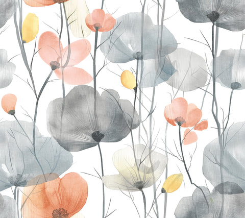 VR1537 Cotswolds Poppies Coral Floral Wallpaper