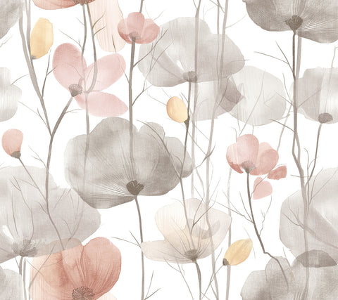 VR1538 Cotswolds Poppies Pastel Floral Wallpaper