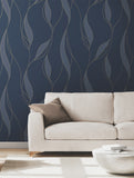 VR1548 Society Hill Navy Abstract Leaf Wallpaper