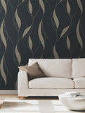  VR1549 Society Hill Black Abstract Leaf Wallpaper
