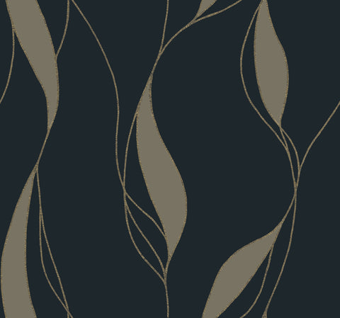  VR1549 Society Hill Black Abstract Leaf Wallpaper