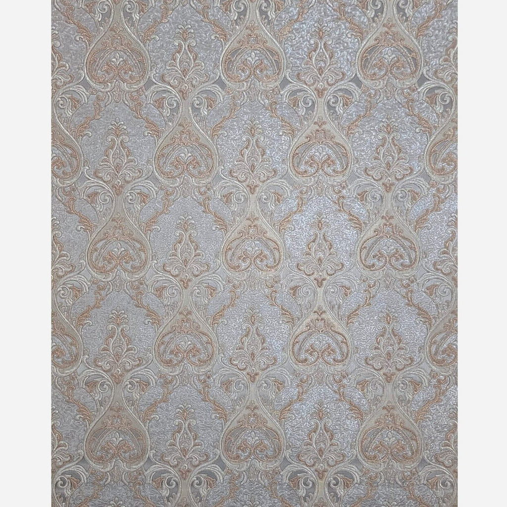 M25007 Victorian dark gray bronze gold metallic ogee damask textured W ...