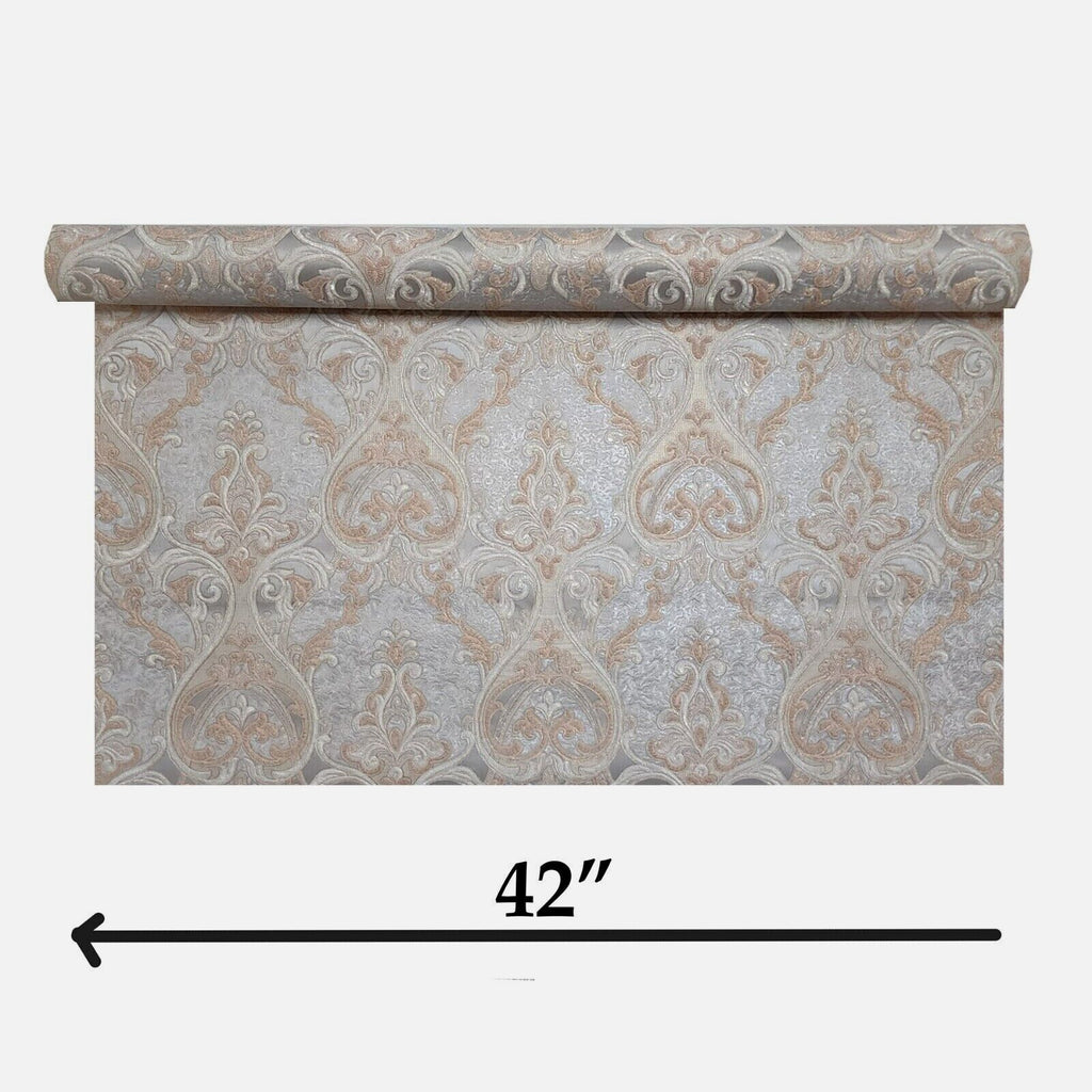 M25007 Victorian dark gray bronze gold metallic ogee damask textured W ...